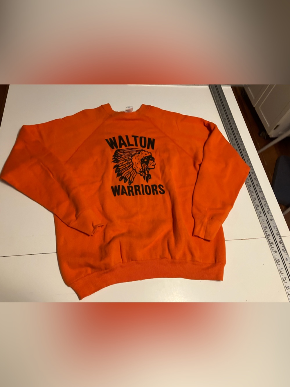 True vintage Walton Warriors Men's Orange Crewneck Sweatshirt